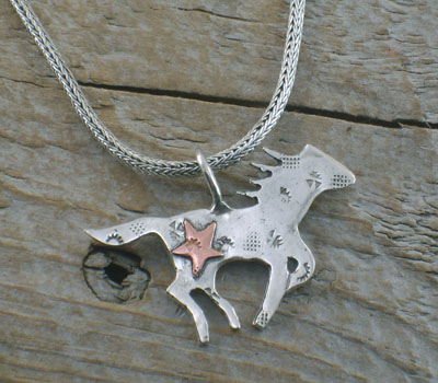 Sterling Horse Pendant & Sterling Chain w/ Bronze
